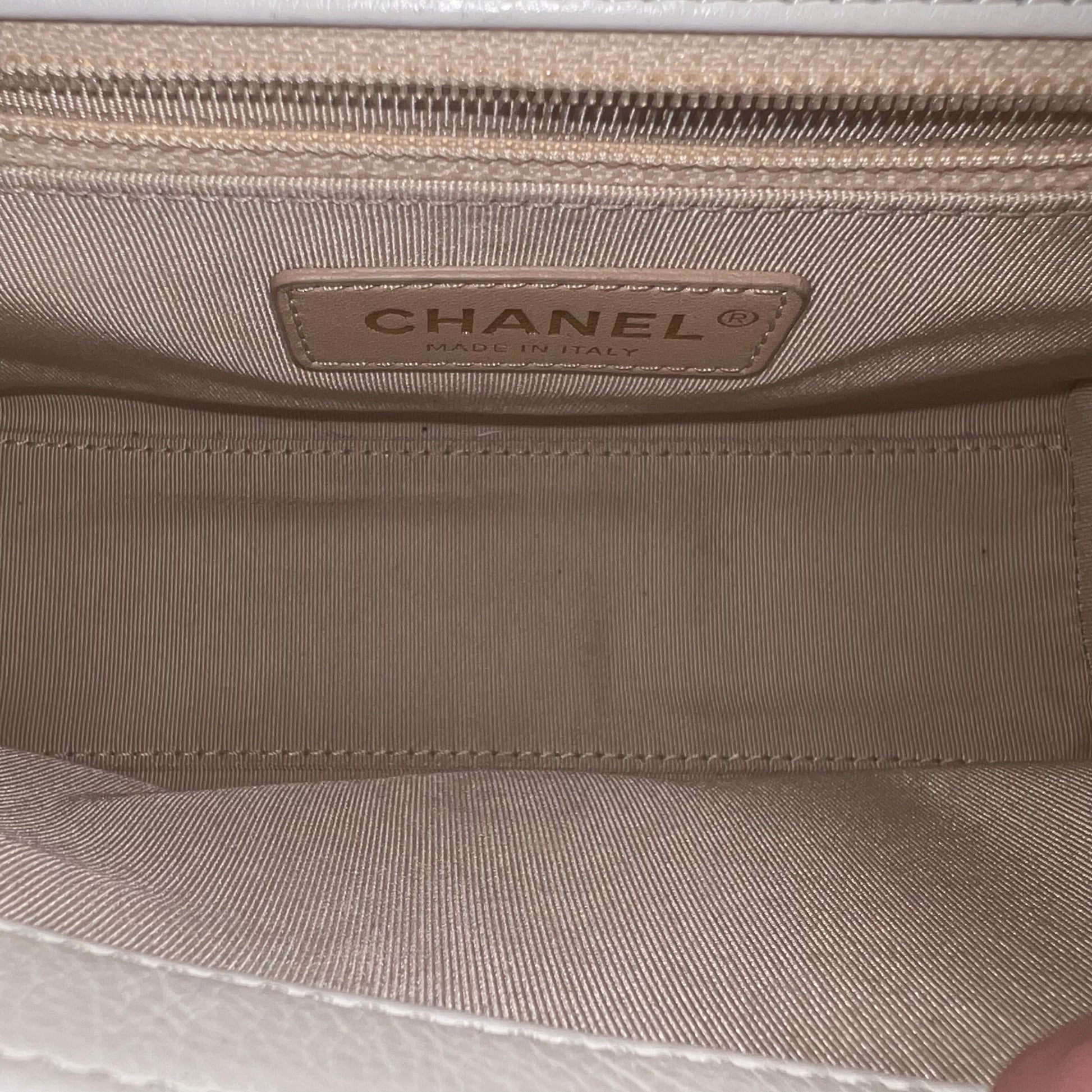 Chanel Executive Small Flap Caviar Leather Top Handle Bag Beige Twins