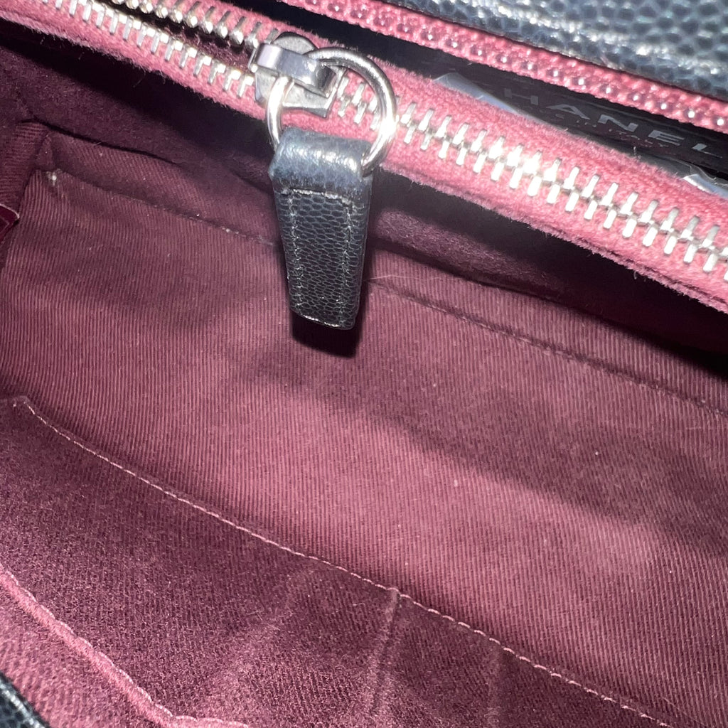 Black Chevron Quilted Caviar Leather Small Coco Handle Bag twins