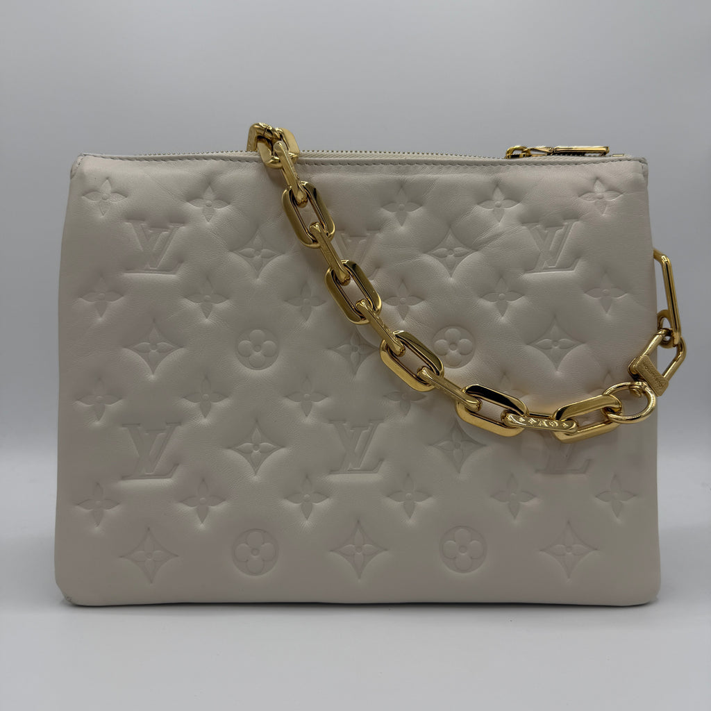 Lambskin Embossed Monogram Coussin PM Beige Cream