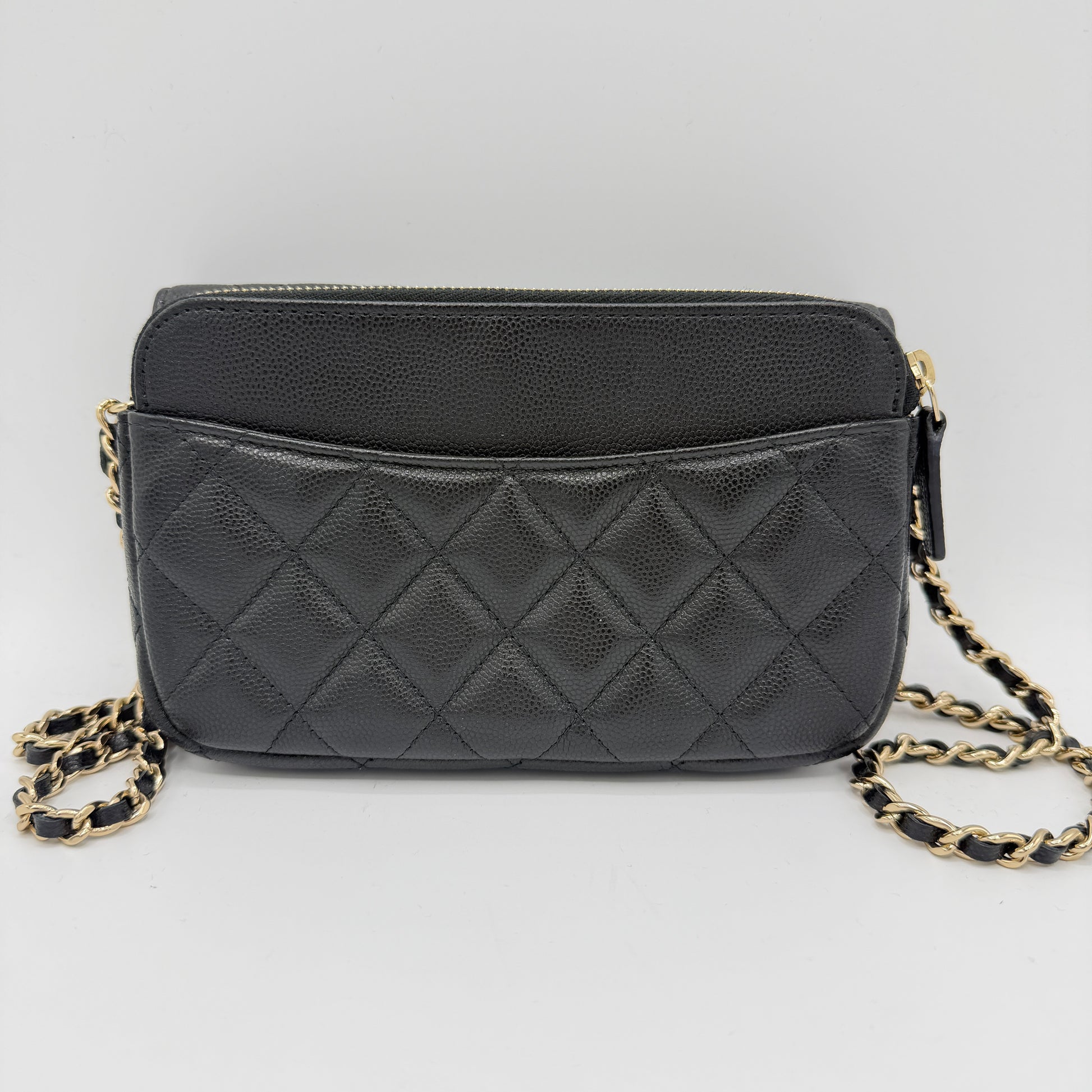 Caviar Quilted Flap Phone Holder With Chain Black