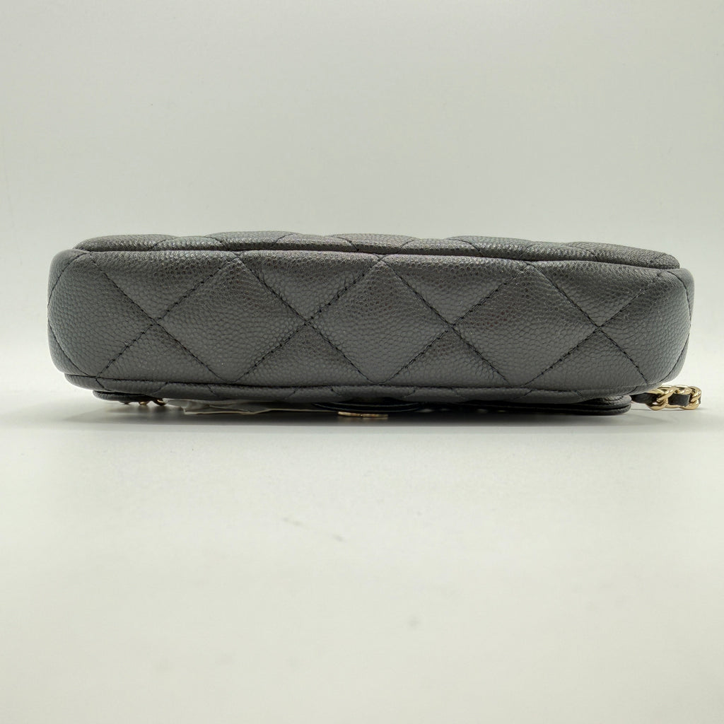 Caviar Quilted Flap Phone Holder With Chain Black
