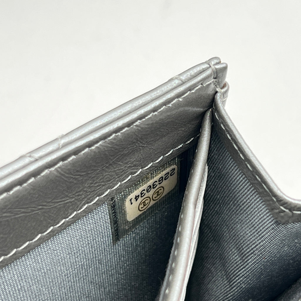 Chain Around Boy Flap Wallet Quilted Aged Calfskin Long Silver Twins