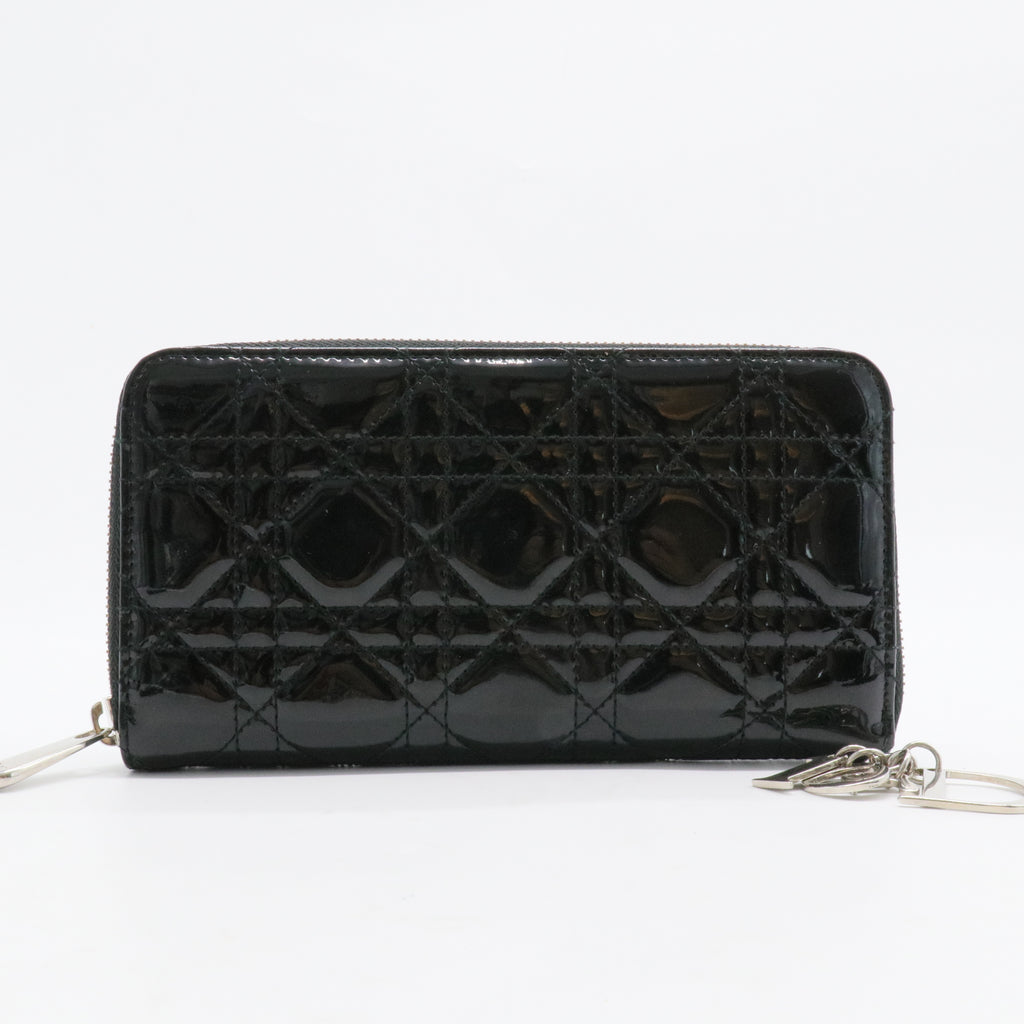 Lady Dior Zip Around Wallet Cannage Quilt Patent Long