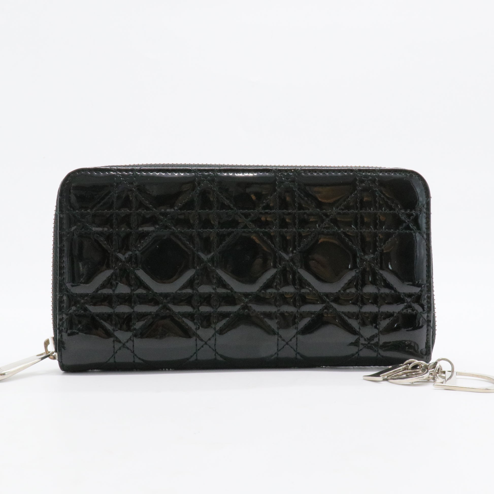 Lady Dior Zip Around Wallet Cannage Quilt Patent Long