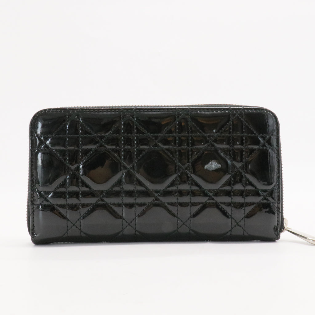 Lady Dior Zip Around Wallet Cannage Quilt Patent Long