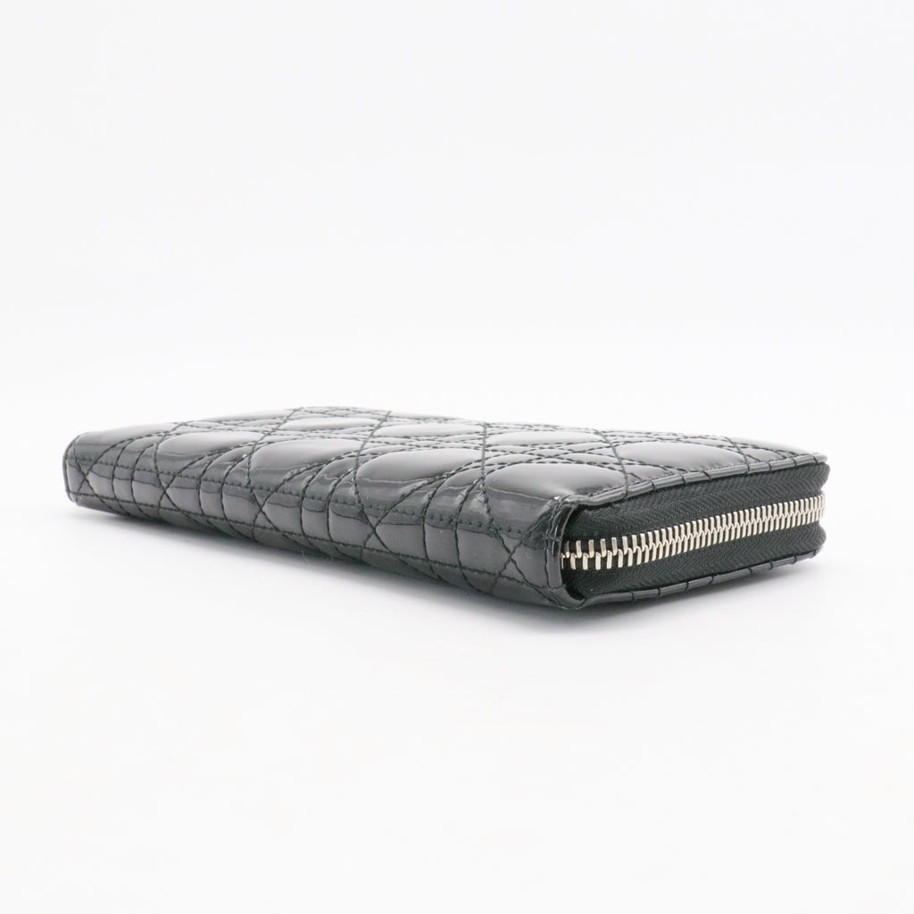 Lady Dior Zip Around Wallet Cannage Quilt Patent Long