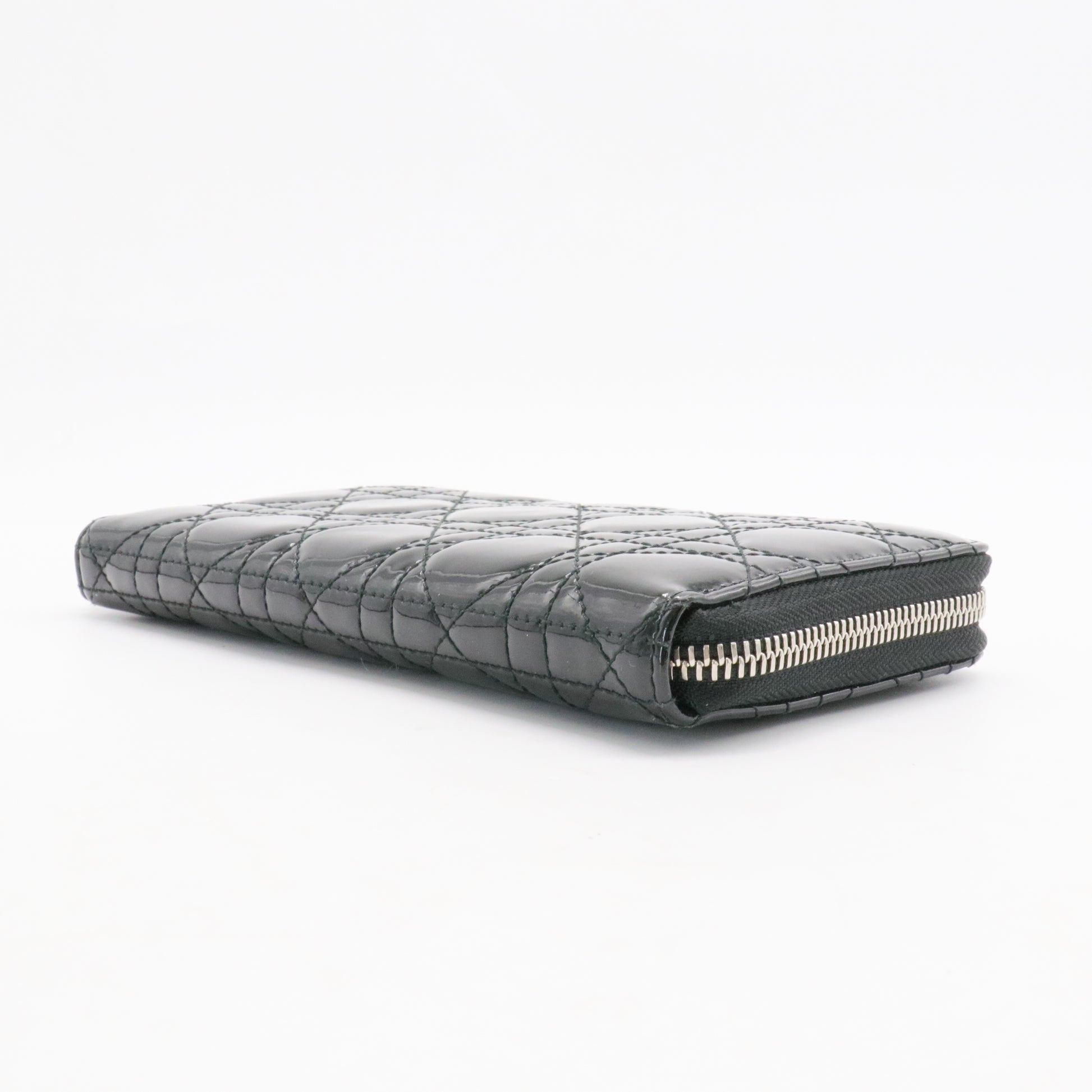 Lady Dior Zip Around Wallet Cannage Quilt Patent Long