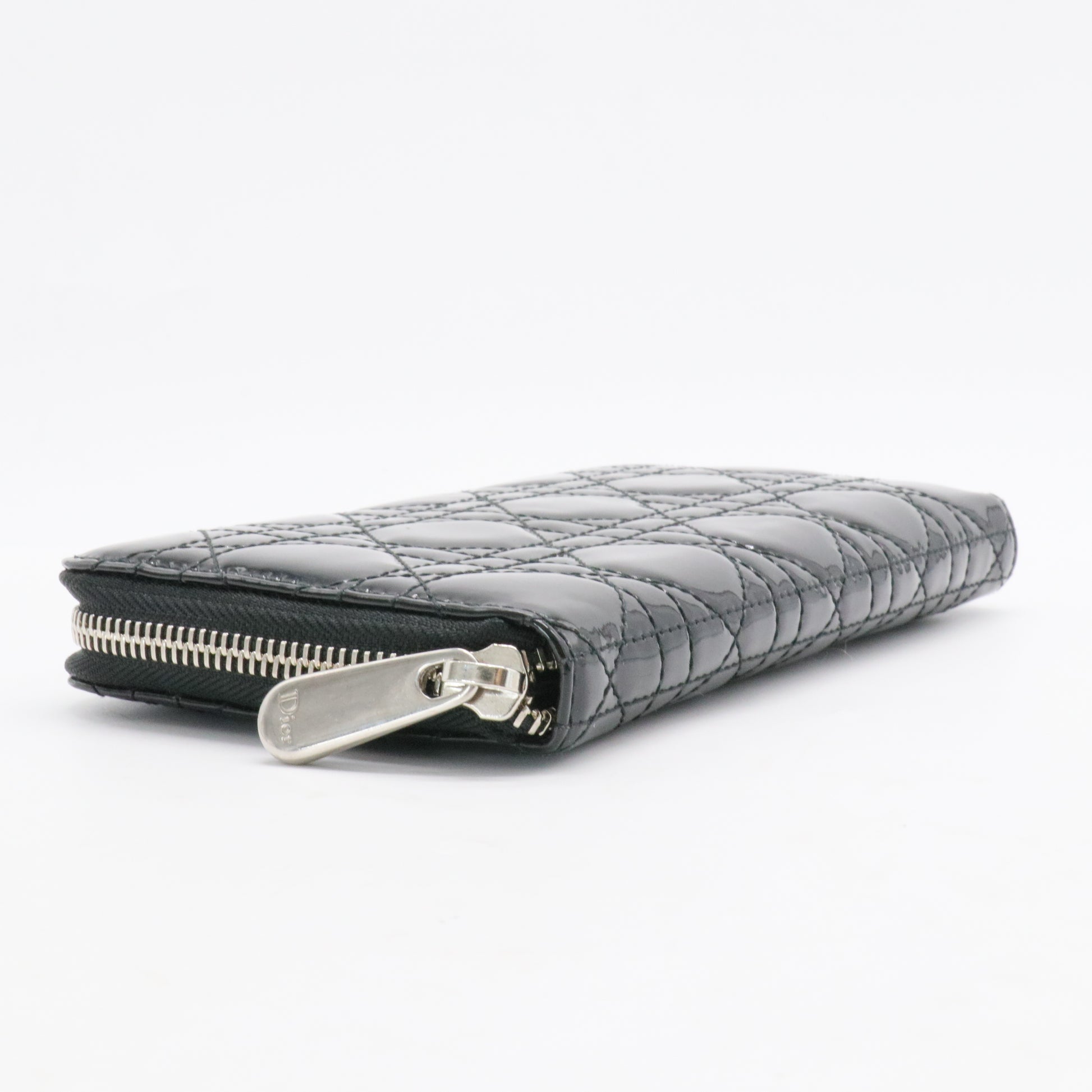 Lady Dior Zip Around Wallet Cannage Quilt Patent Long