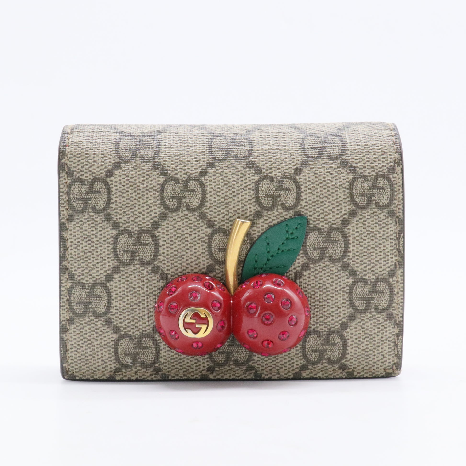 Cherries Flap Card Case Guccissima Leather