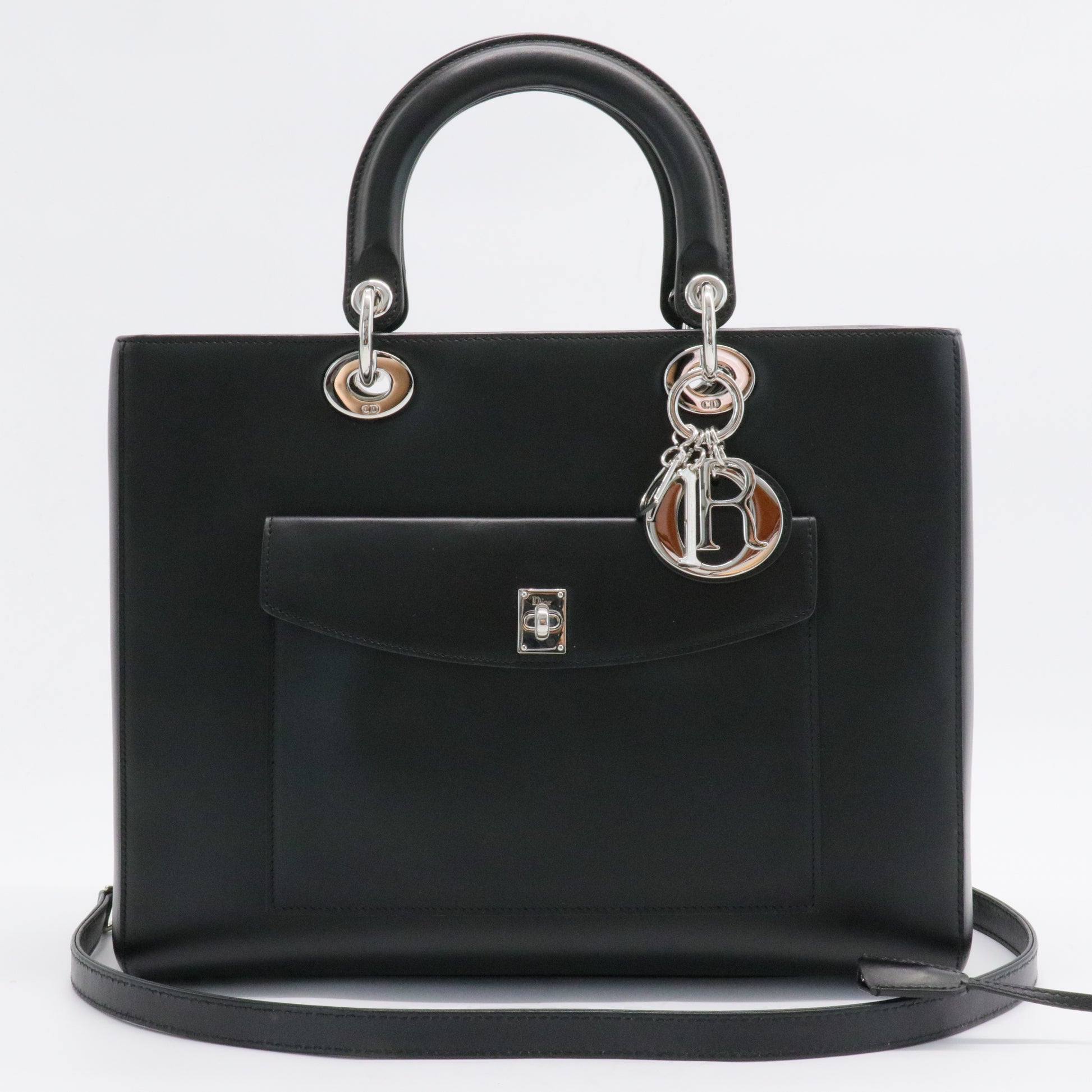 Box Calfskin Lady Dior Pouch Tote Black