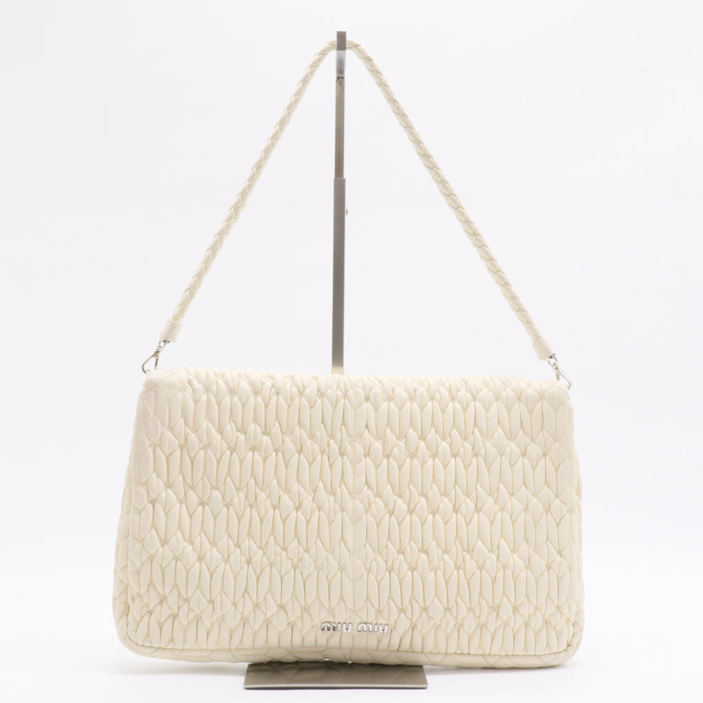 Off White Matelassé Leather Crystal Cloqué Flap Shoulder Bag