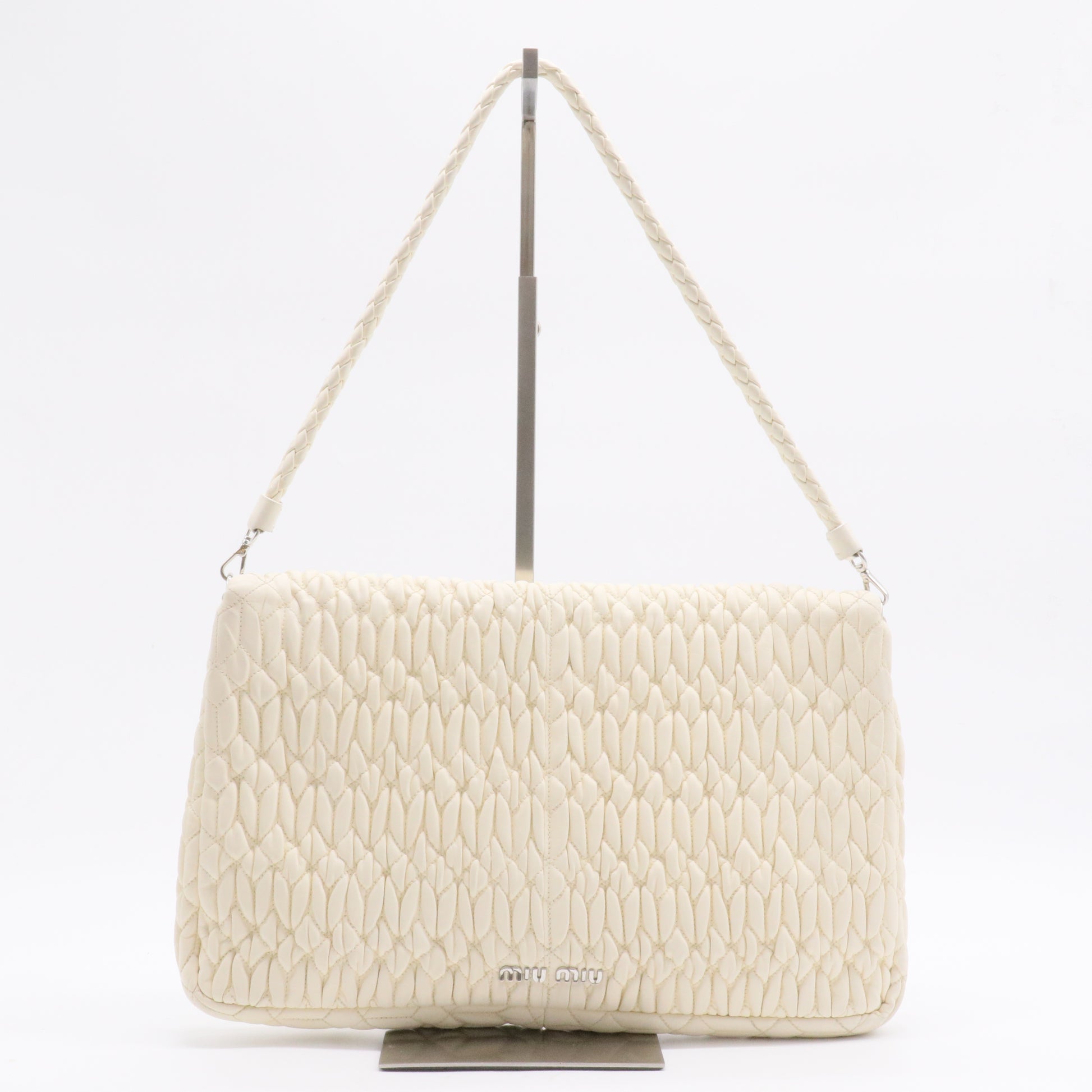 Off White Matelassé Leather Crystal Cloqué Flap Shoulder Bag
