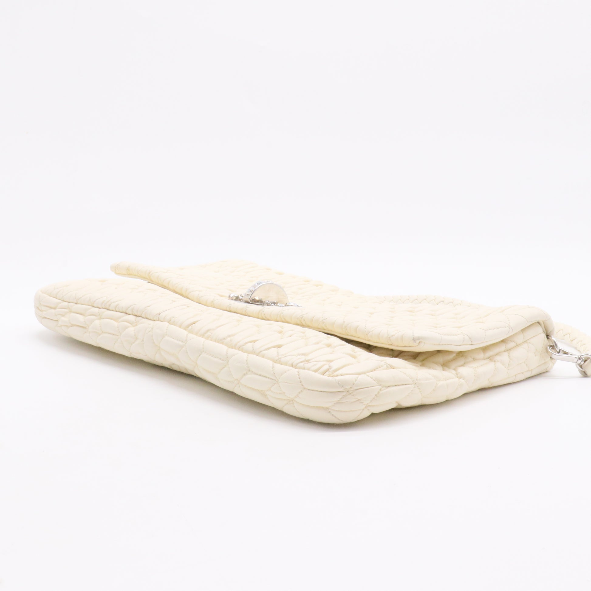 Off White Matelassé Leather Crystal Cloqué Flap Shoulder Bag