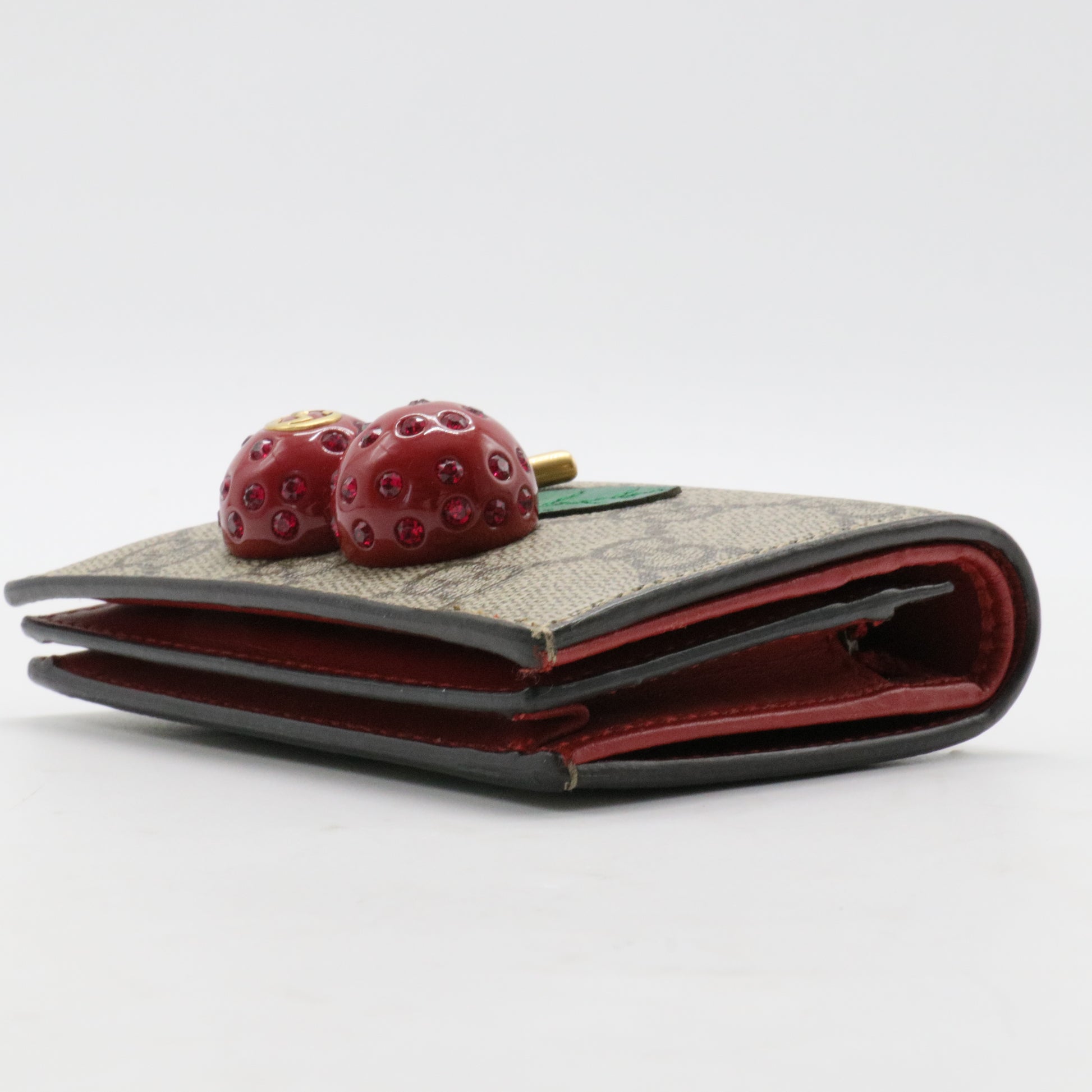 Cherries Flap Card Case Guccissima Leather