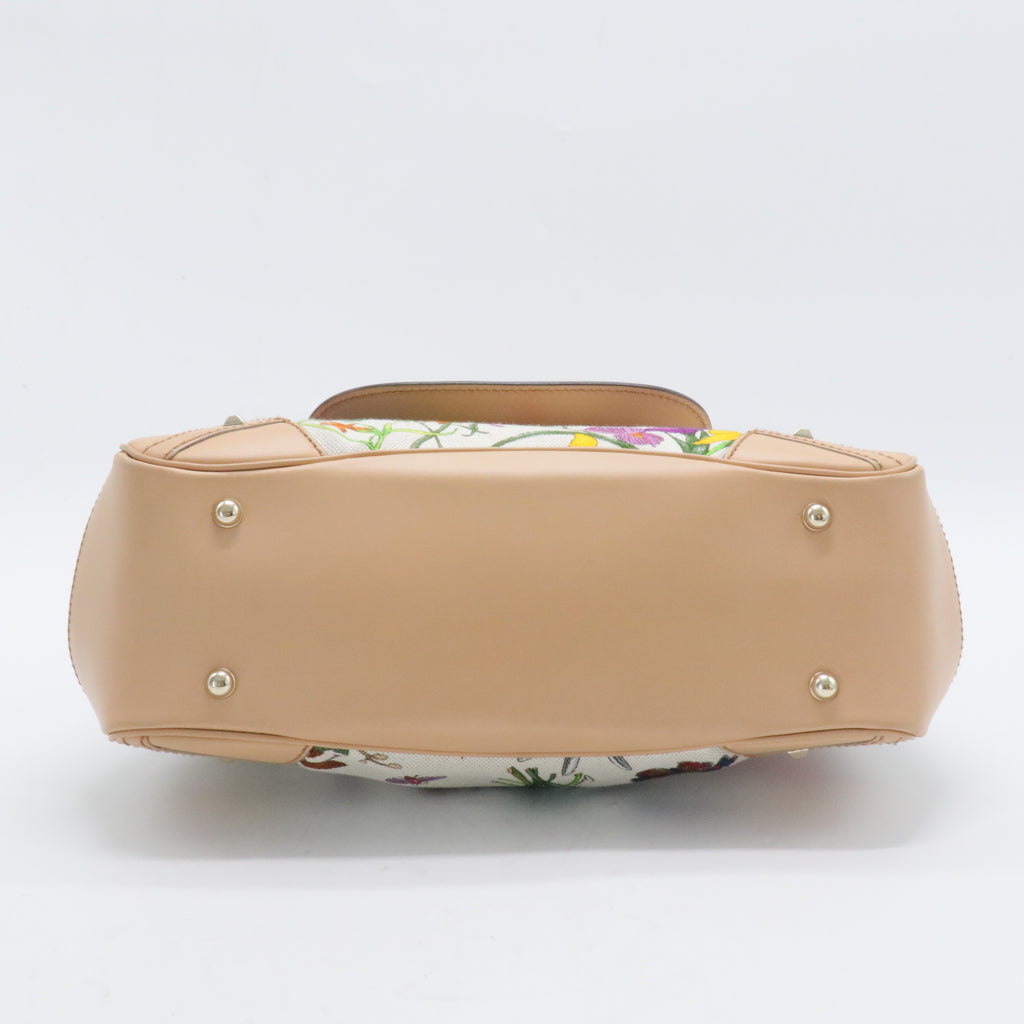 Beaded Flora Bamboo Top Handle Bag