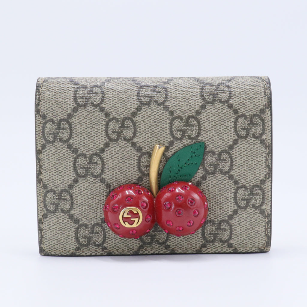Cherries Flap Card Case Guccissima Leather