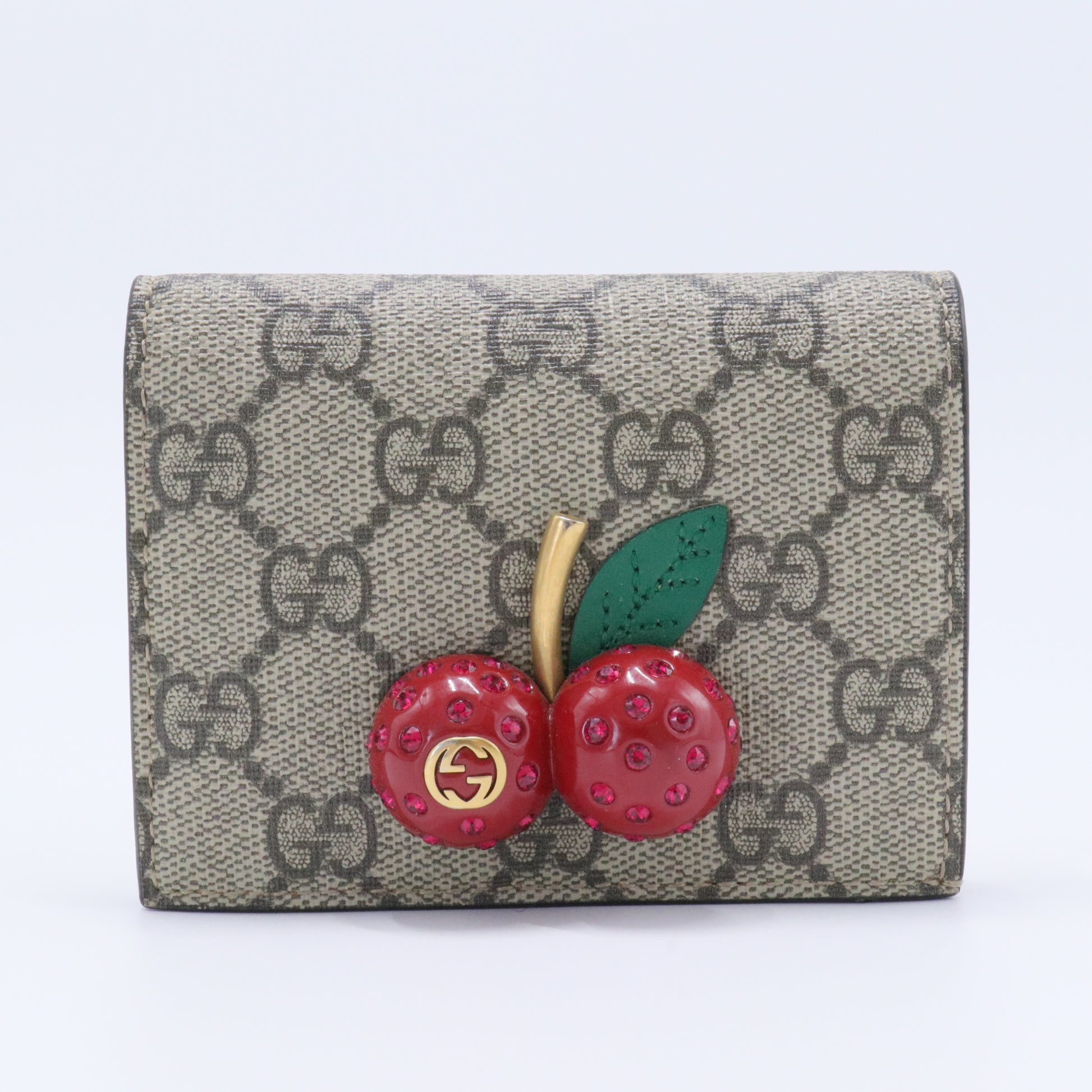 Cherries Flap Card Case Guccissima Leather