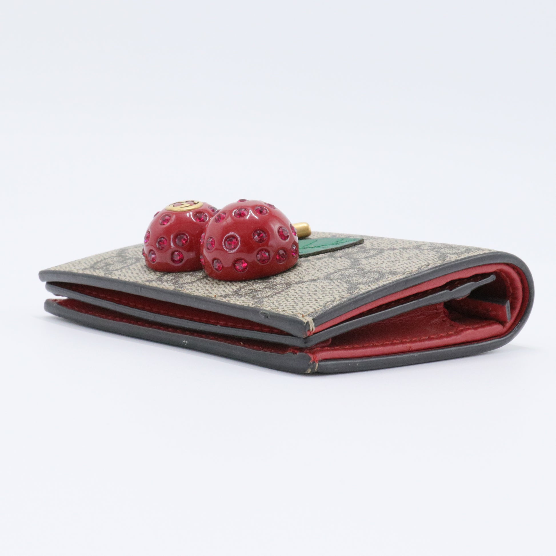 Cherries Flap Card Case Guccissima Leather