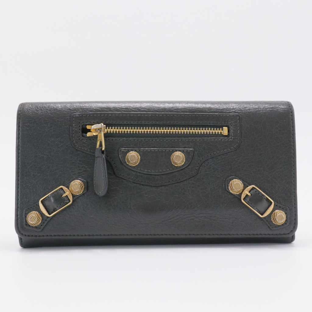 Classic Metallic Edge Money Flap Wallet Leather