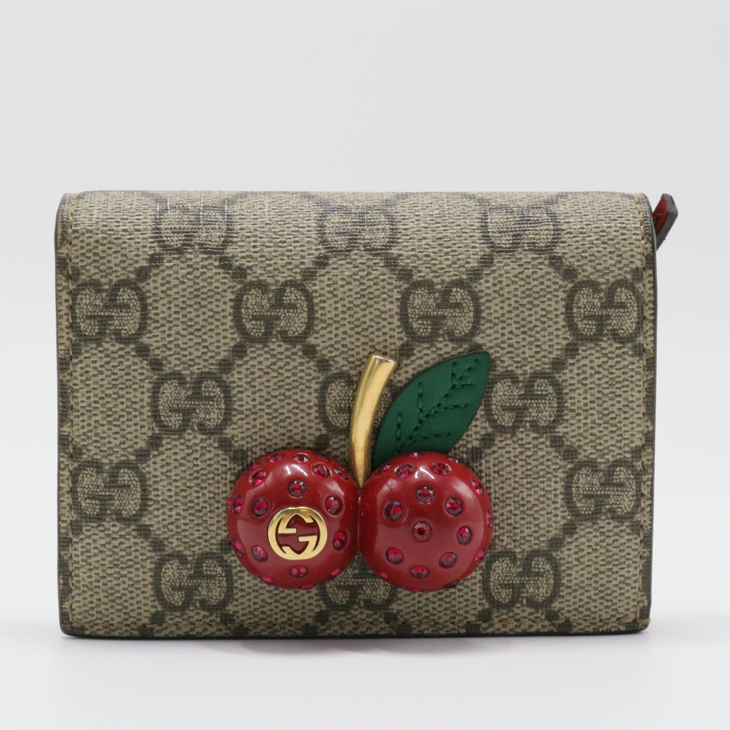 Cherries Flap Card Case Guccissima Leather