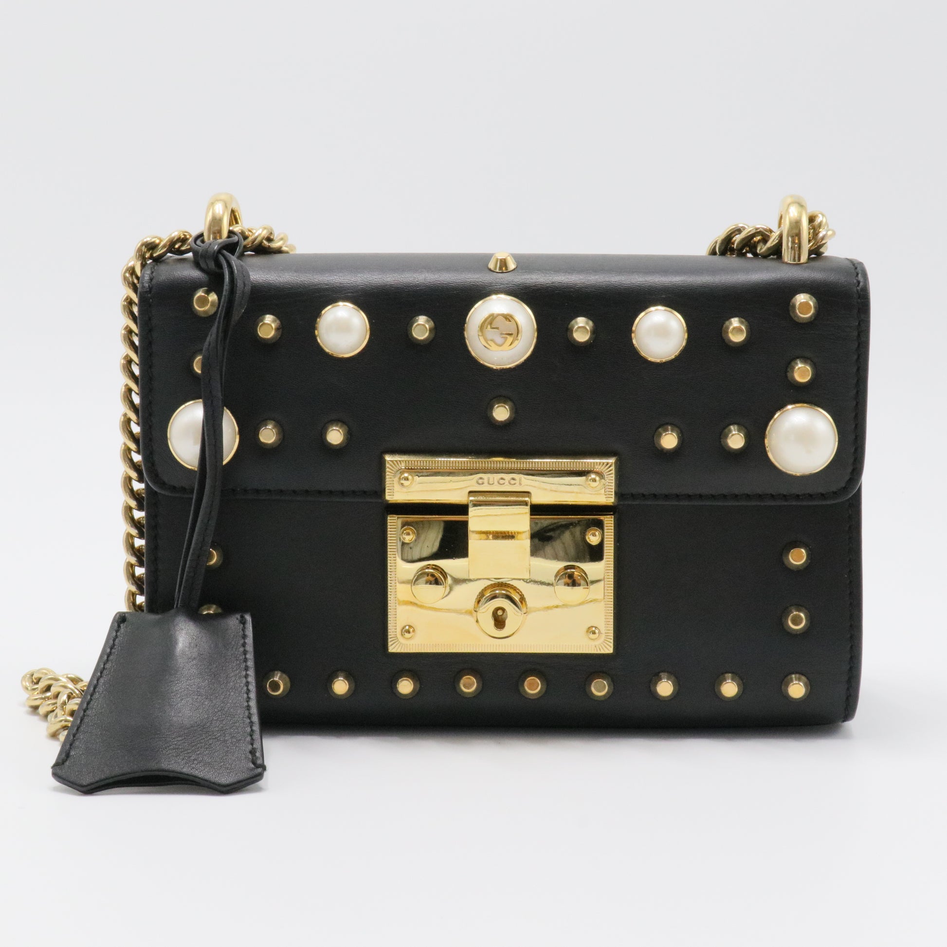Pearly Padlock Shoulder Bag Studded Leather Small