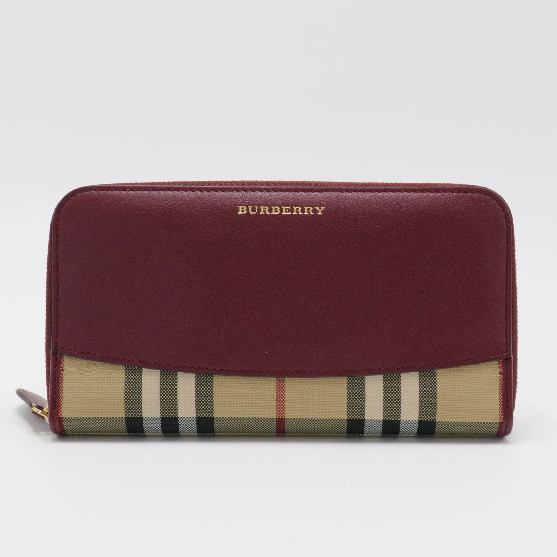 Elmore Zip Wallet Leather with Horseferry Check Canvas