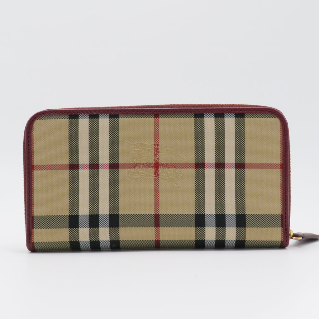 Elmore Zip Wallet Leather with Horseferry Check Canvas