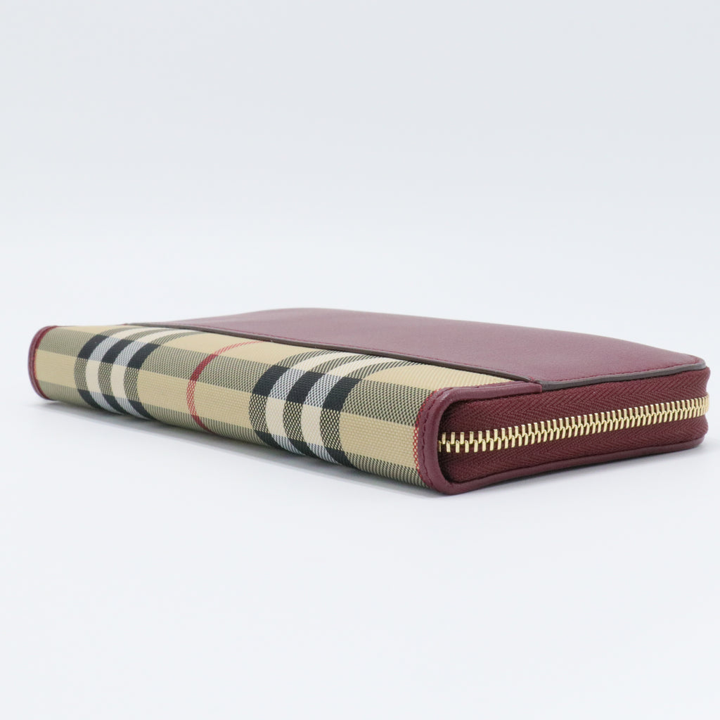 Elmore Zip Wallet Leather with Horseferry Check Canvas