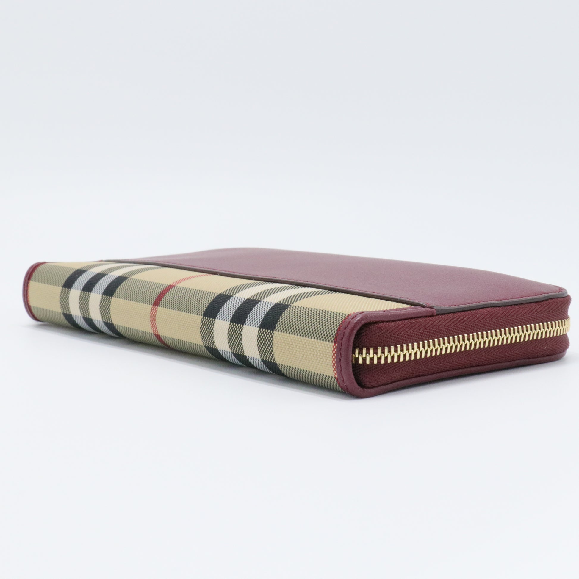 Elmore Zip Wallet Leather with Horseferry Check Canvas