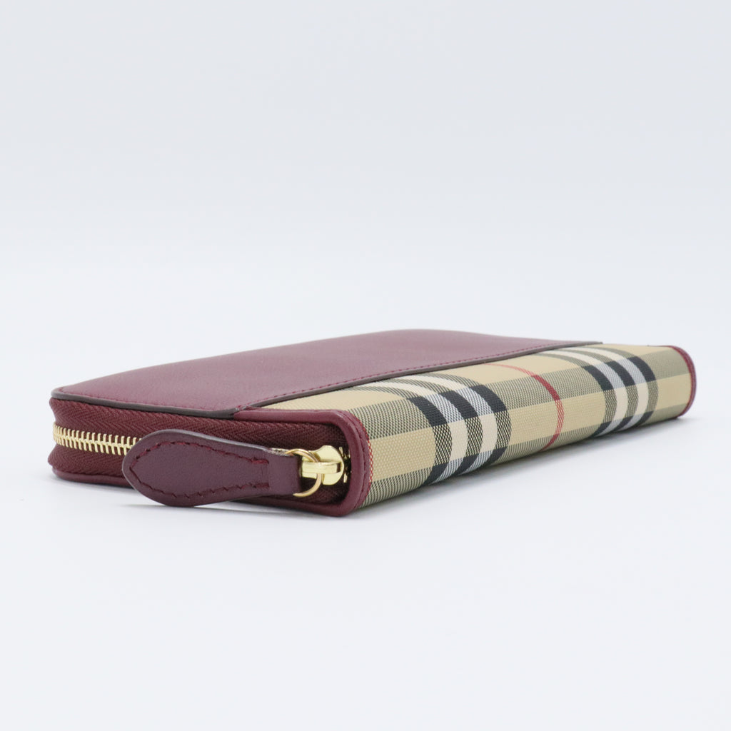 Elmore Zip Wallet Leather with Horseferry Check Canvas