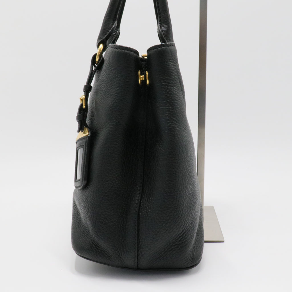 Nero Black Vitello Phenix Leather Tote Bag