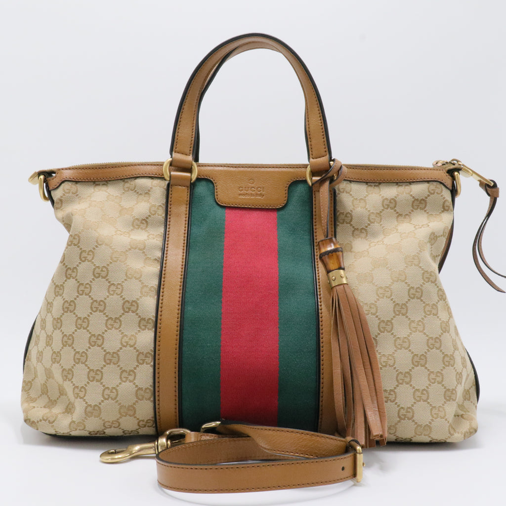 Rania Convertible Top Handle Bag Web GG Canvas Medium