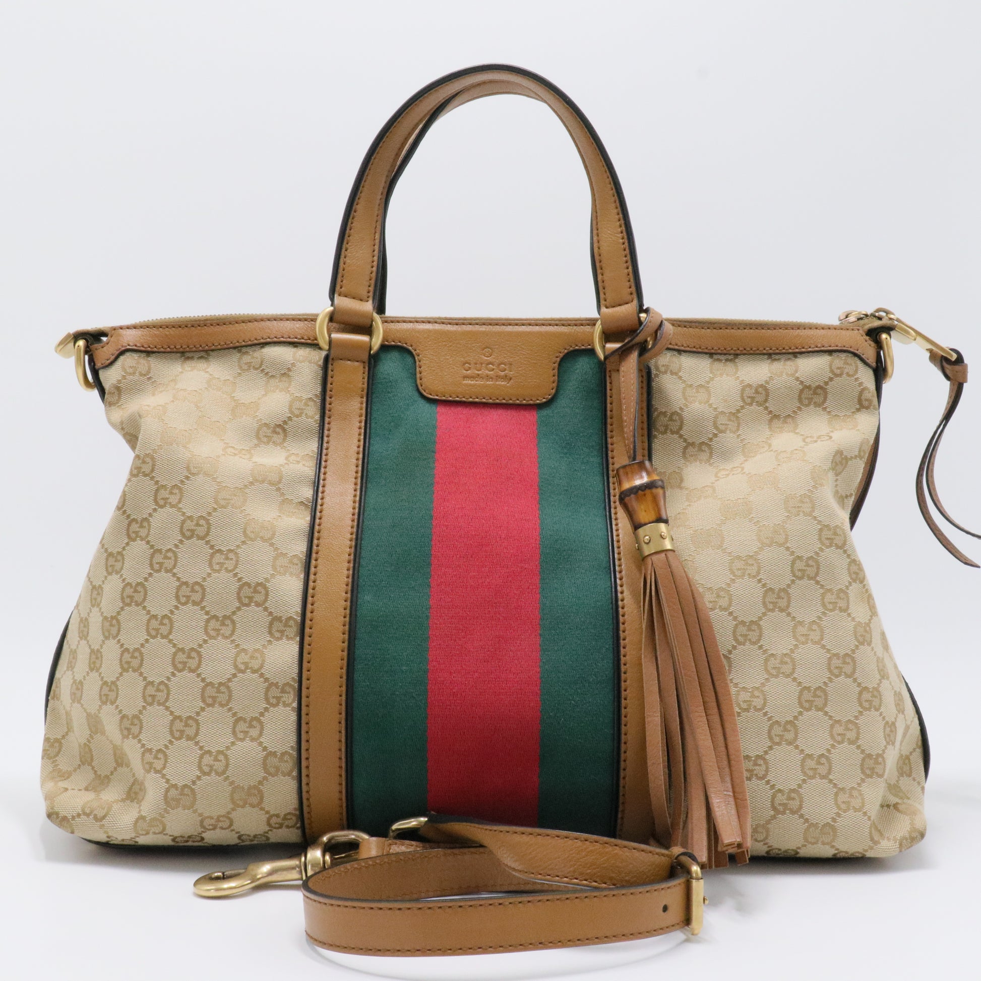 Rania Convertible Top Handle Bag Web GG Canvas Medium