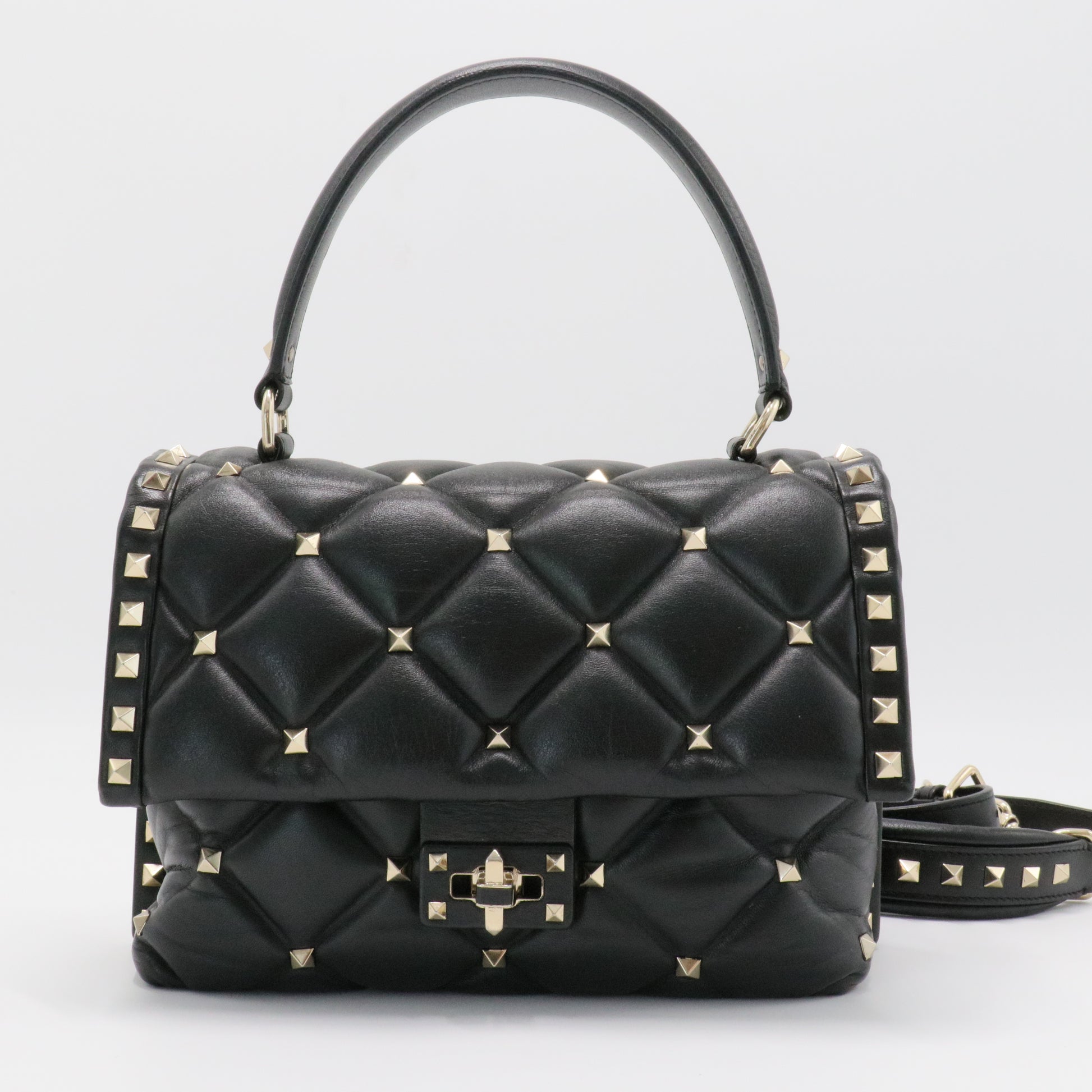 Nappa Medium Candystud Top Handle Bag Black