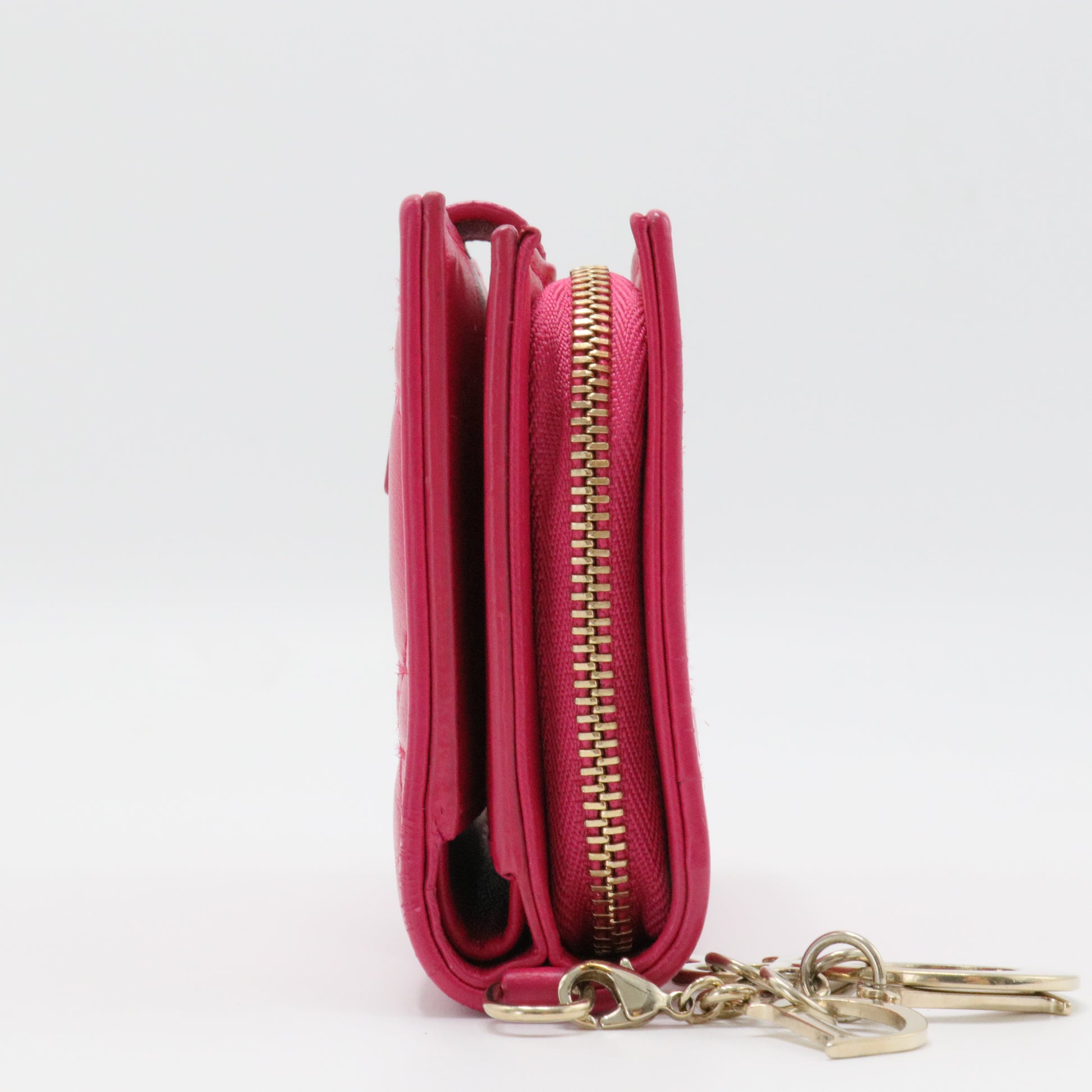 Lady Dior Zip Around Bifold Wallet Cannage Quilt Lambskin Mini