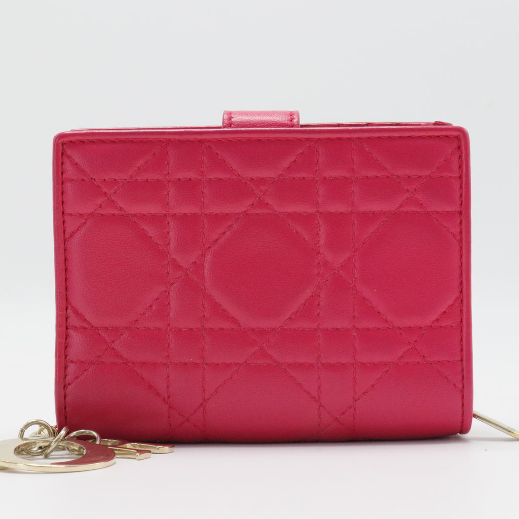 Lady Dior Zip Around Bifold Wallet Cannage Quilt Lambskin Mini