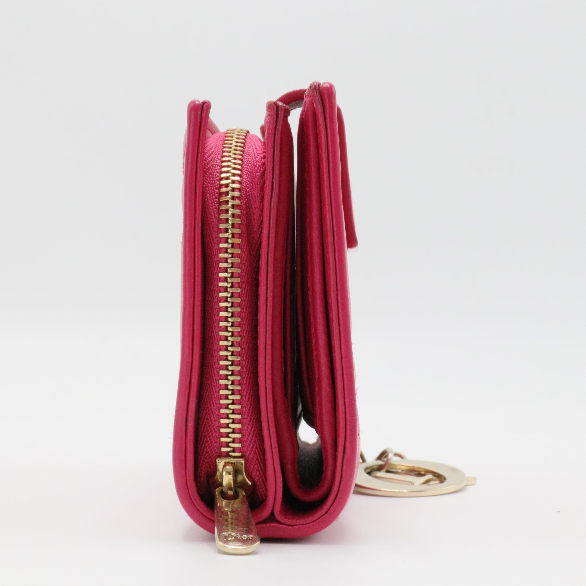 Lady Dior Zip Around Bifold Wallet Cannage Quilt Lambskin Mini