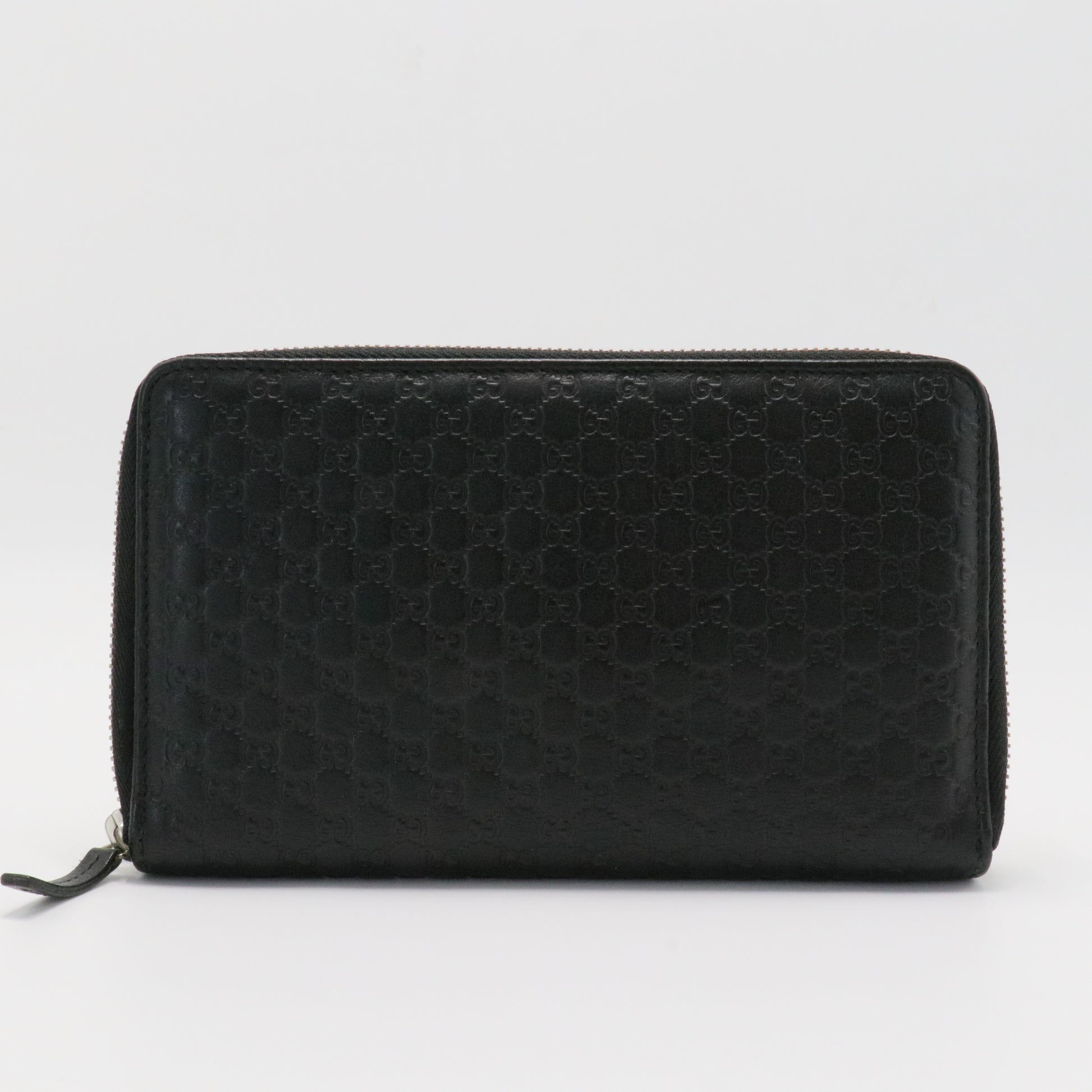 GG Logo Embossed Leather Zipper Long Wallet