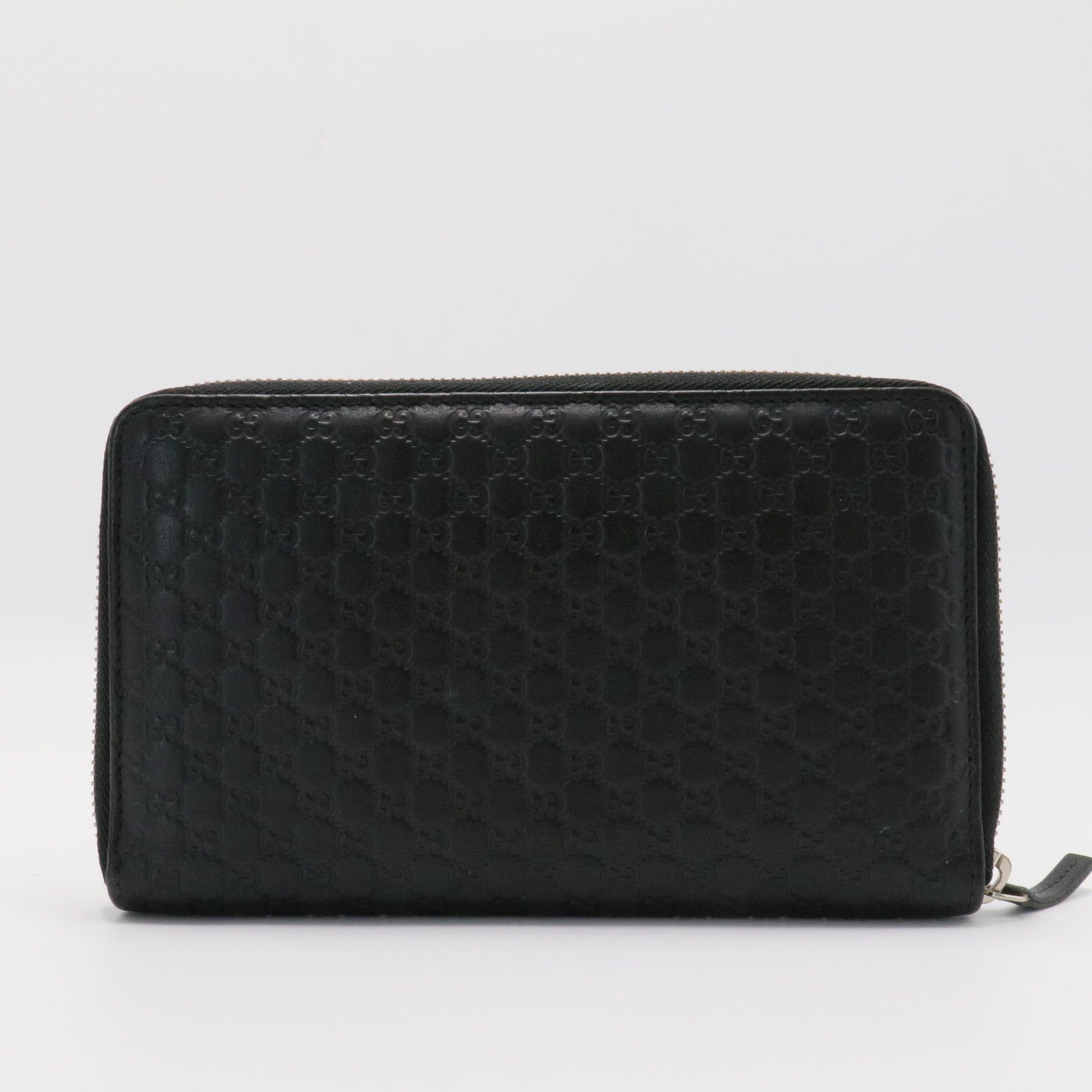GG Logo Embossed Leather Zipper Long Wallet