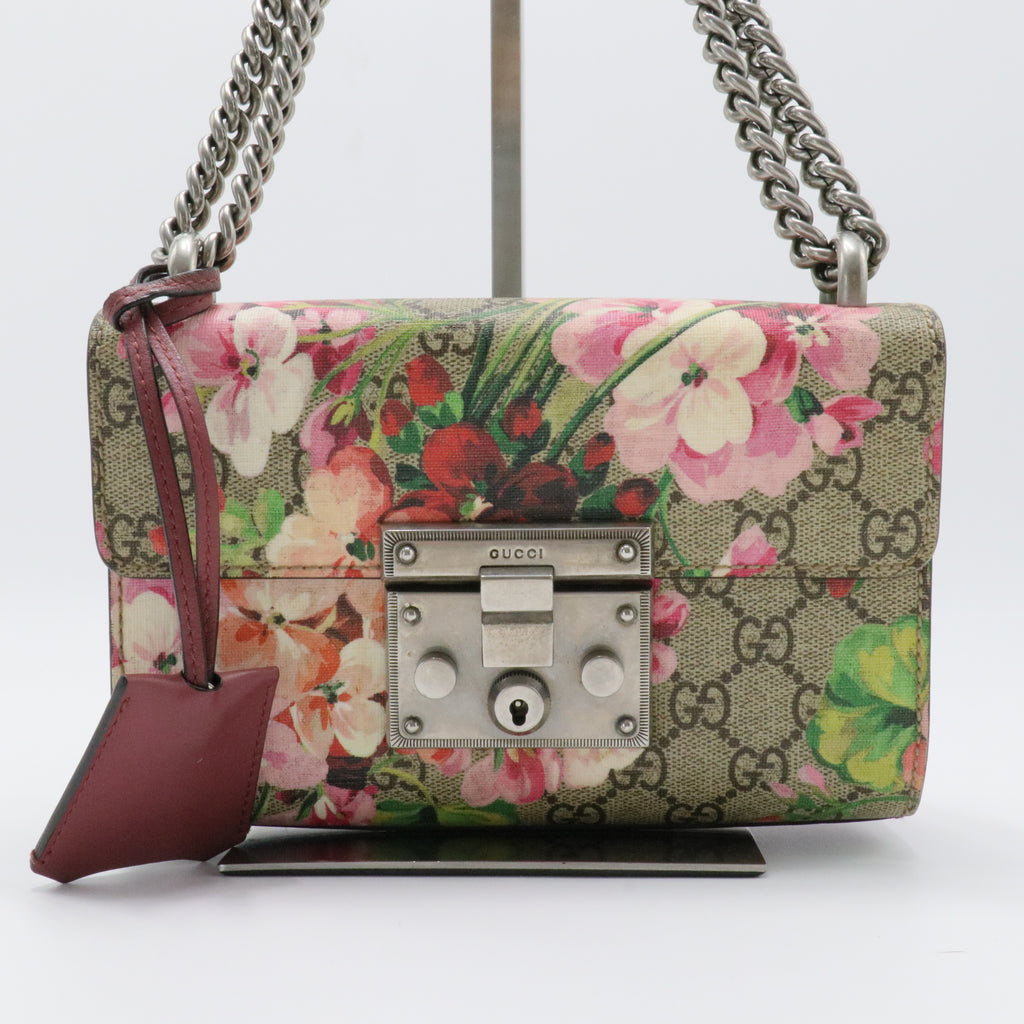 Padlock Shoulder Bag Blooms Print GG Coated Canvas Small