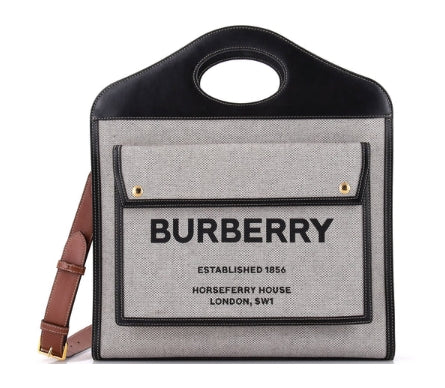 Logo Pocket Tote Canvas with Leather Medium - twins