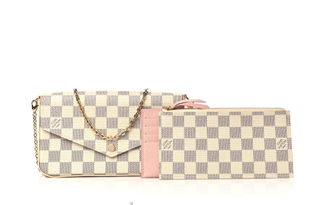Damier Azur Pochette Felicie Chain Wallet Rose Ballerine - twins