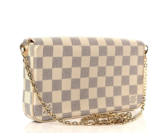Damier Azur Pochette Felicie Chain Wallet Rose Ballerine - twins