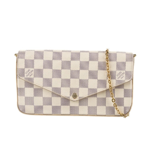 Damier Azur Pochette Felicie Chain Wallet Rose Ballerine - twins