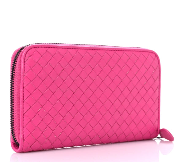 Nappa Intrecciato Zip Around Wallet Pink - twins