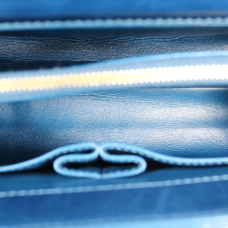 Blue Chevron Quilted Aged Calfskin and Lizard Coco Top Handle Aged Gold Hardware - twins