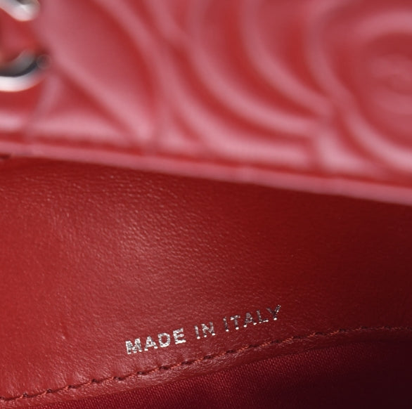 Lambskin Embossed Camellia Large Gusset Flap Wallet Red twins