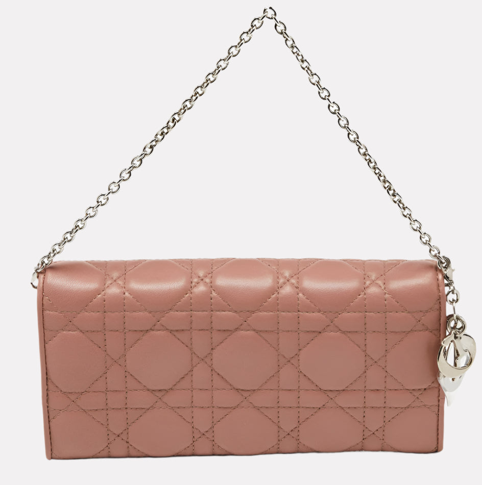 Pink Cannage Leather Lady Dior Wallet On Chain twins
