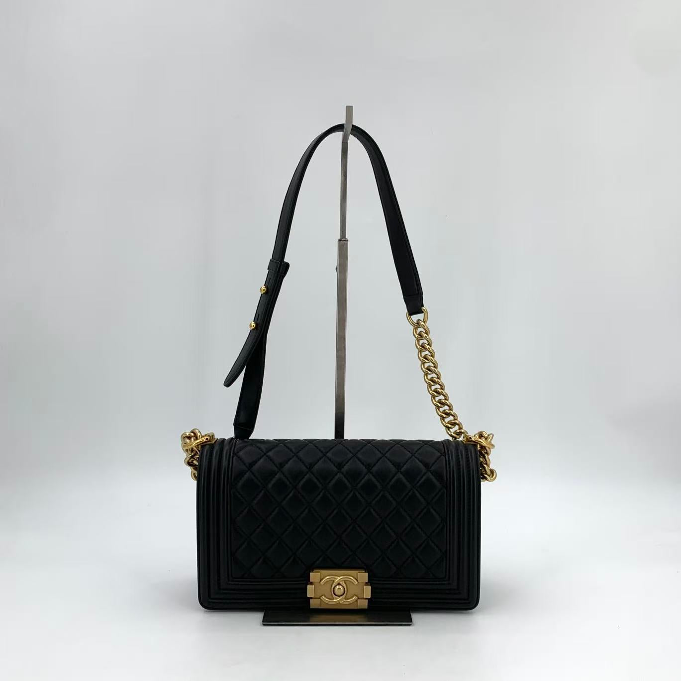 Boy Flap Bag Quilted Calfskin Medium Black with Gold Hardware