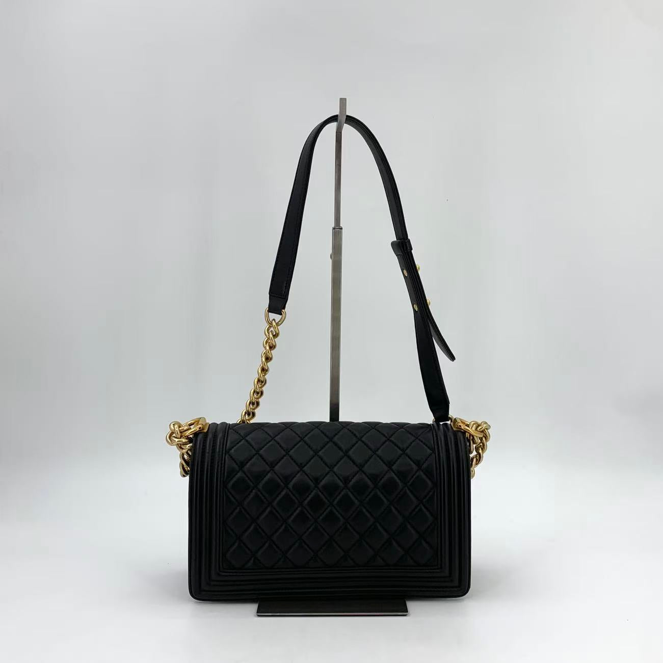 Boy Flap Bag Quilted Calfskin Medium Black with Gold Hardware